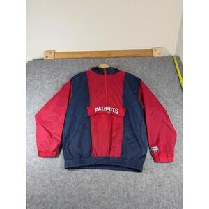 New England Patriots Men Small Pullover Hooded Red Blue Windbreaker Rain Jacket